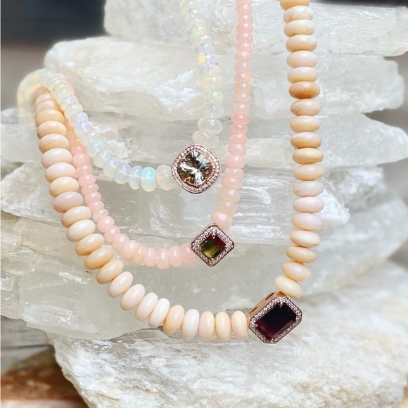 Jacquie Aiche Pave diamond and Kunzite center stone  rose-gold necklace. - Picture 3 of 16